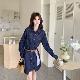 学院风气质深蓝色牛仔连衣裙套装女春季2026新款小个子短裙两件套