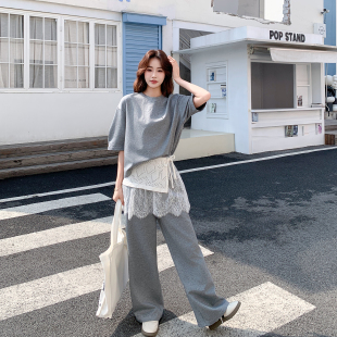 巨好看灰色短袖卫衣阔腿裤套装女夏季2026新款运动风松弛感两件套