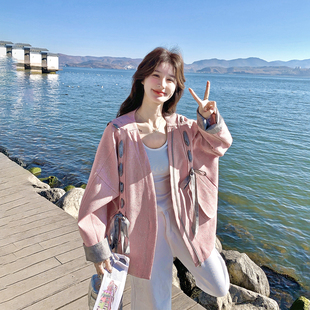 设计感拼接粉色休闲西装外套女春季2026新款小个子流行巨好看夹克
