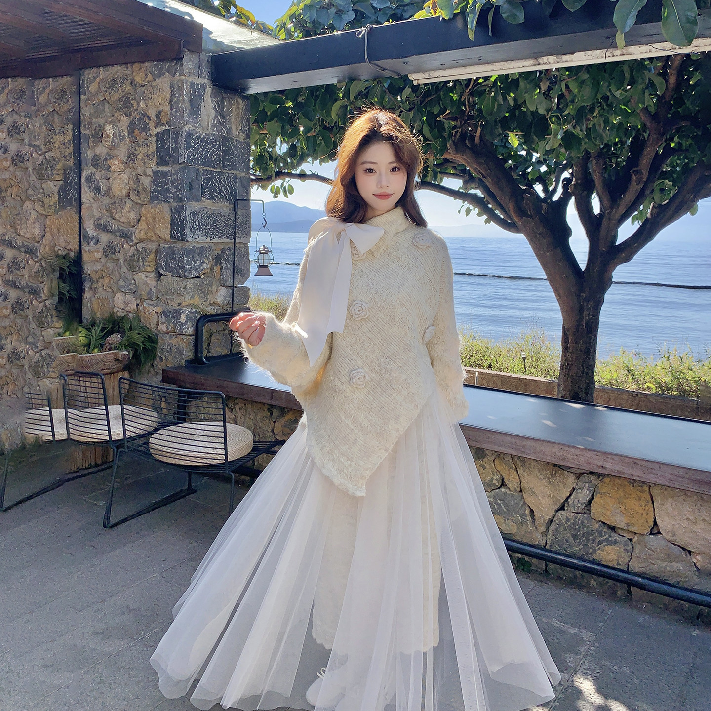 温柔风超仙森系甜美漂亮套装女春季2026新款毛衣网纱半身裙两件套
