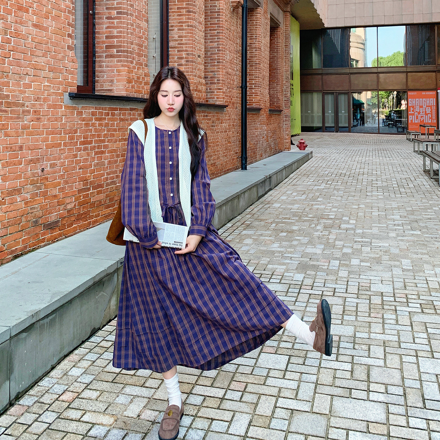 超好看气质紫色格子连衣裙女春季2026新款今年流行爆款巨好看裙子