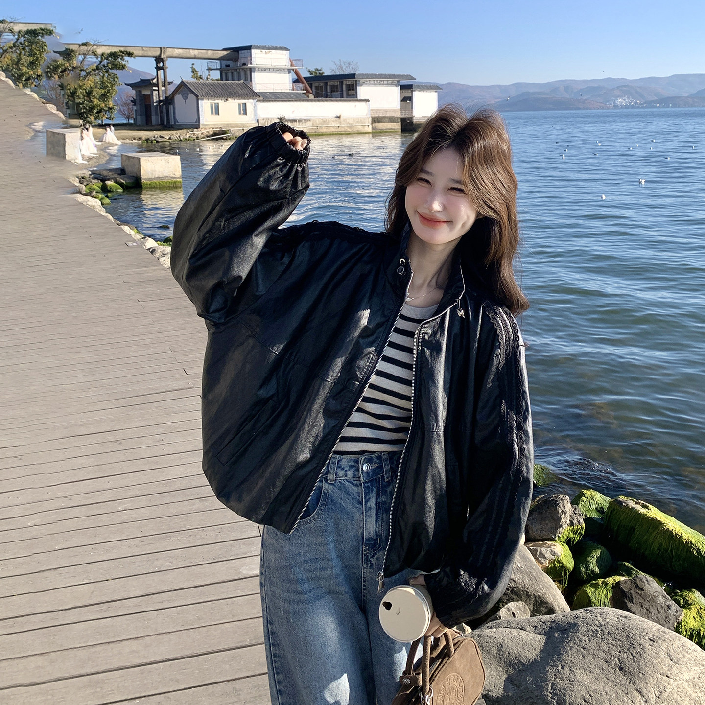 复古休闲黑色立领皮衣短外套女春季2026新款小个子机车服PU皮夹克