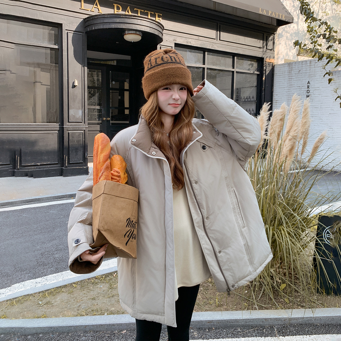 休闲减龄撞色拼接立领羽绒服女冬季2025新款设计感小众派克服外套