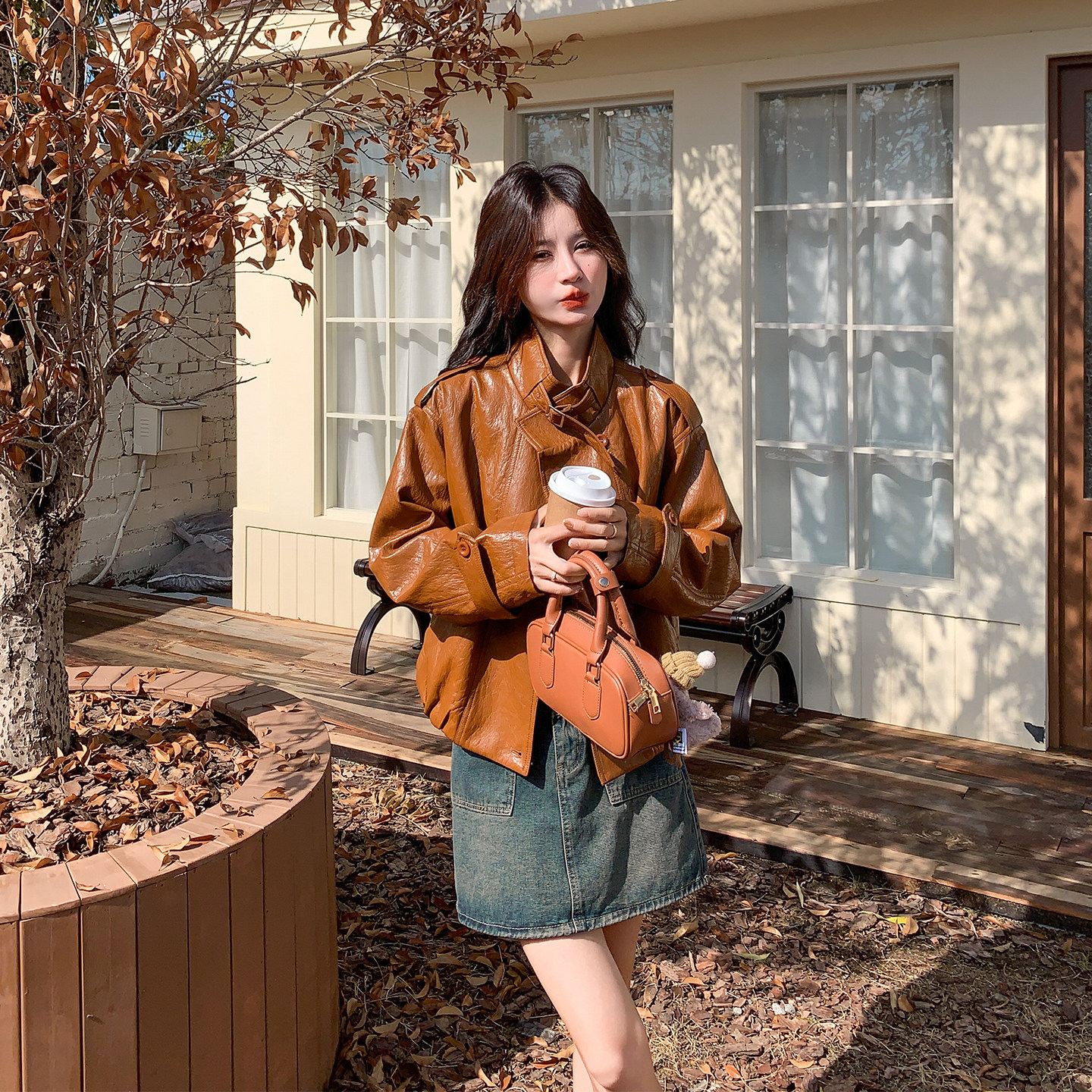 复古短款立领咖色皮衣外套女春季2026新款小个子机车服百搭PU夹克,女装/女士精品,皮衣,淘宝优惠券,粉丝福利购,淘宝优惠卷