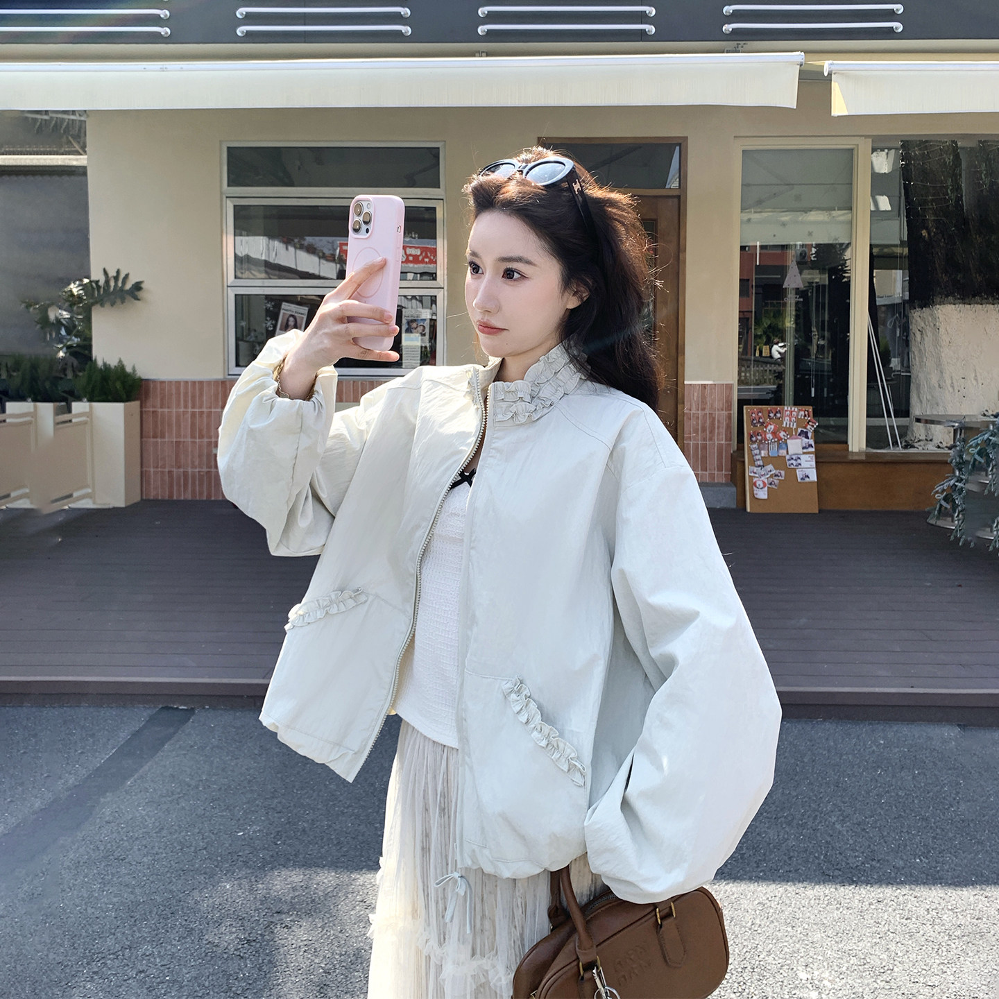 木耳边领休闲立领短款外套女春季
