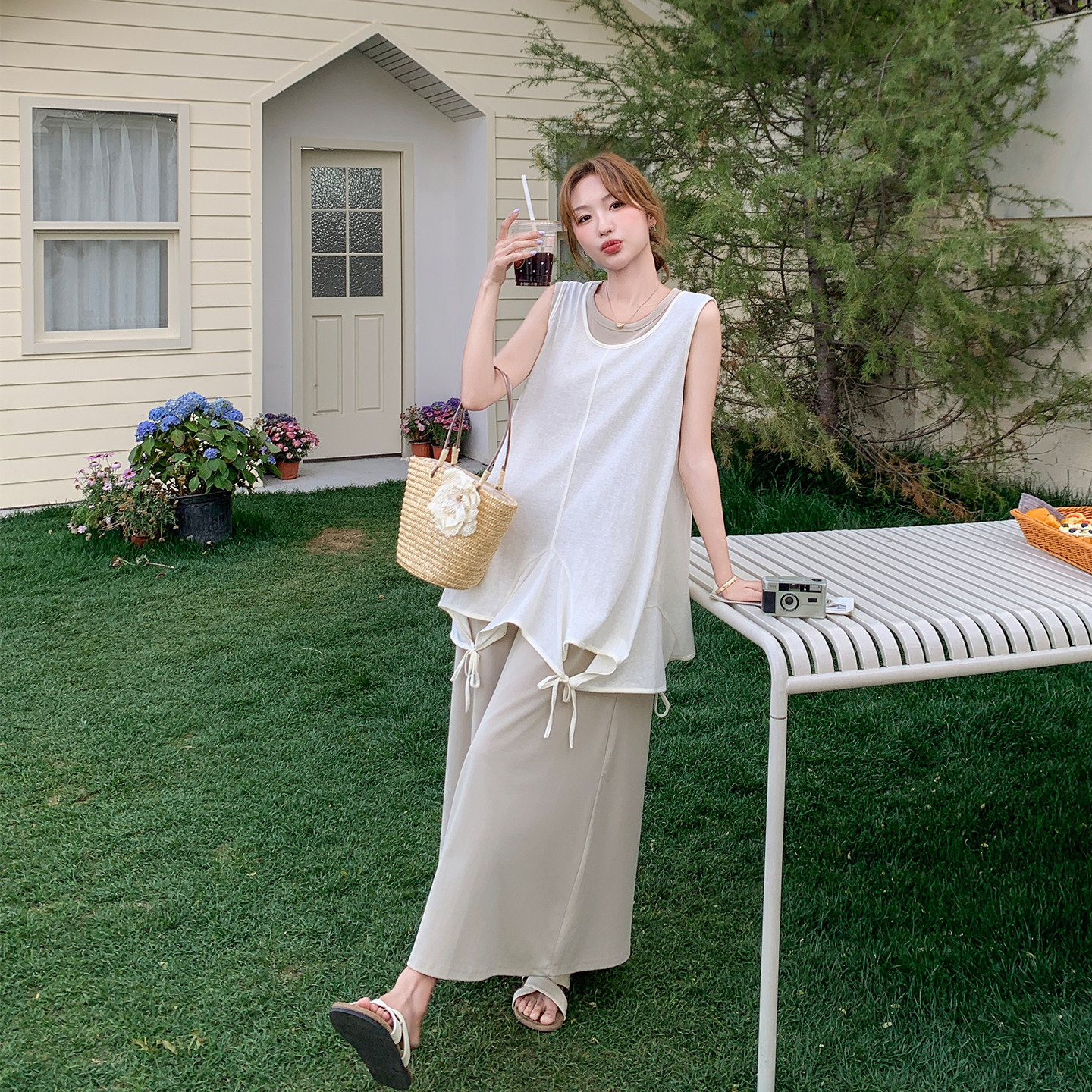 洋气时尚减龄背心连衣裙套装女夏季2026新款法式罩衫巨好看两件套