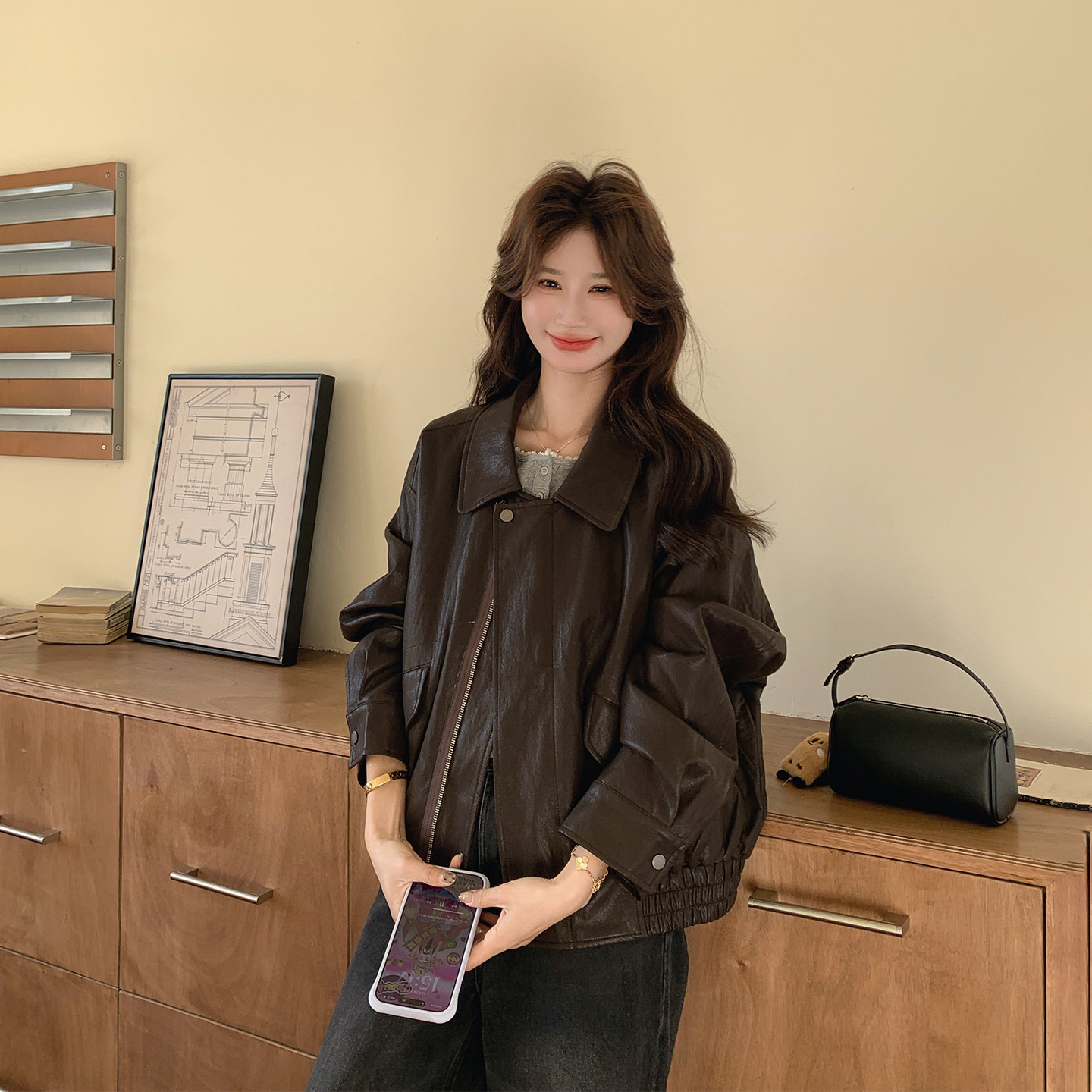 绝美巨好看咖色翻领短款皮衣外套女春季2026新款爆款小个子PU夹克