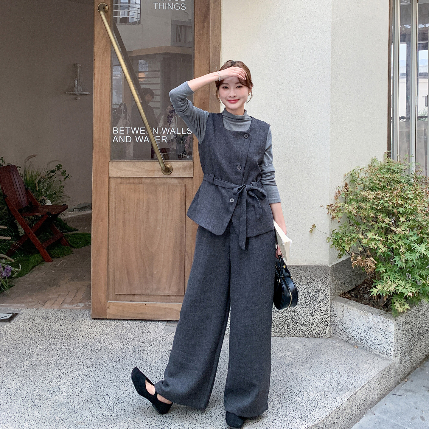 韩式搭配一整套深灰色套装裤女春季2026新款毛呢马甲打底衫三件套,女装/女士精品,时尚套装,淘宝优惠券,粉丝福利购,淘宝优惠卷