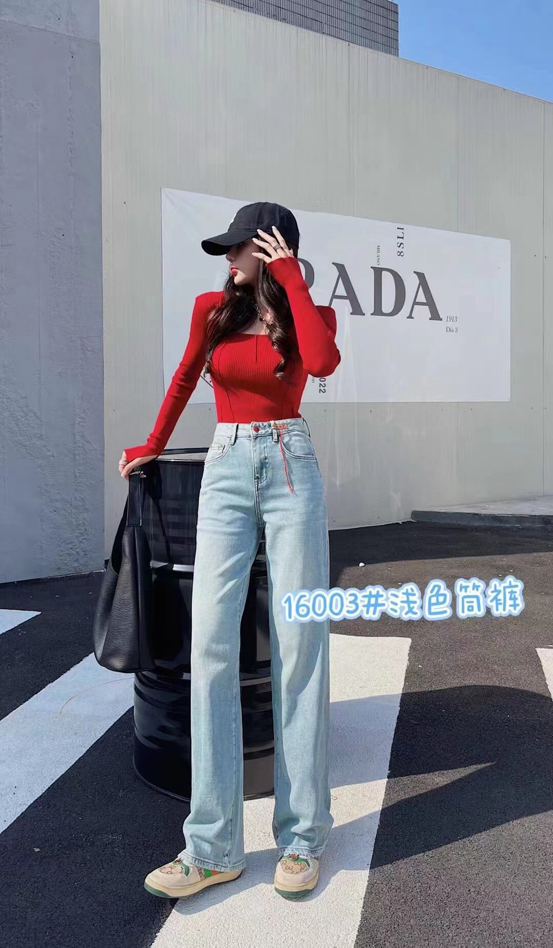 2024 艾拿 AINA 春夏季新款 浅色16003牛仔裤女 弹力窄版大直筒裤