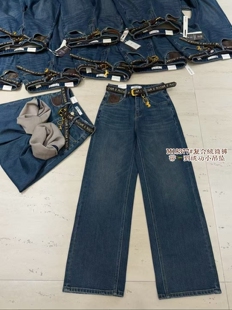 Mini 诱惑 复合绒2025 M18377冬款高腰牛仔裤女 大直筒裤阔腿裤