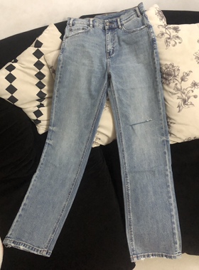 佐娜Zuona夏装新款牛仔裤女窄版大直筒高腰88312破洞长裤