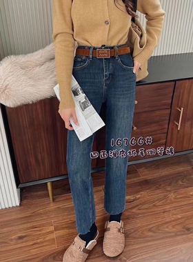加植绒 MINI JEANS 冬装新16766牛仔裤女 四面弹小直筒烟管裤