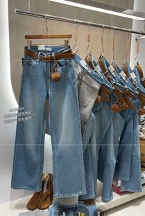 2025 Mini 诱惑 18310 秋冬牛仔裤女 加绒浅蓝色直筒裤 包包腰带