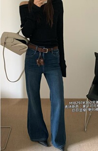 加绒Mini 诱惑 2025新款18297高腰牛仔裤女 大直筒裤喇叭裤筒叭裤