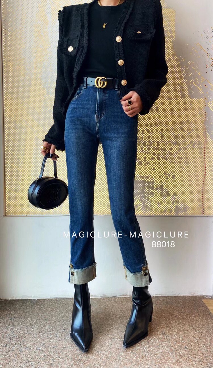 Salt by jeans 88018春秋装新款牛仔裤女小直筒烟管裤翻边洋气