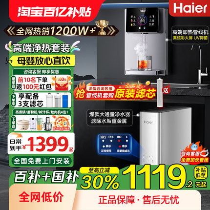政府补贴20%海尔净水器家用厨房自来水加热一体壁挂式管线直饮机