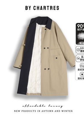 2025冬季新款风衣式羽绒服90白鸭绒长绒棉宽松款双排扣羽绒外套女