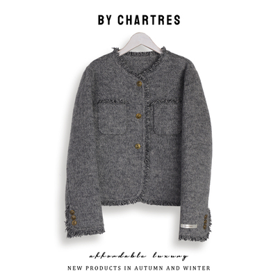 2025春装新款小香风 流苏拉毛短款双面羊毛大衣小个子毛呢外套女