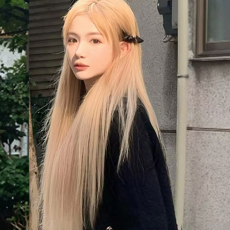 金色假发女长发rose同款发色显白自然仿真全头套网红时尚中分直发