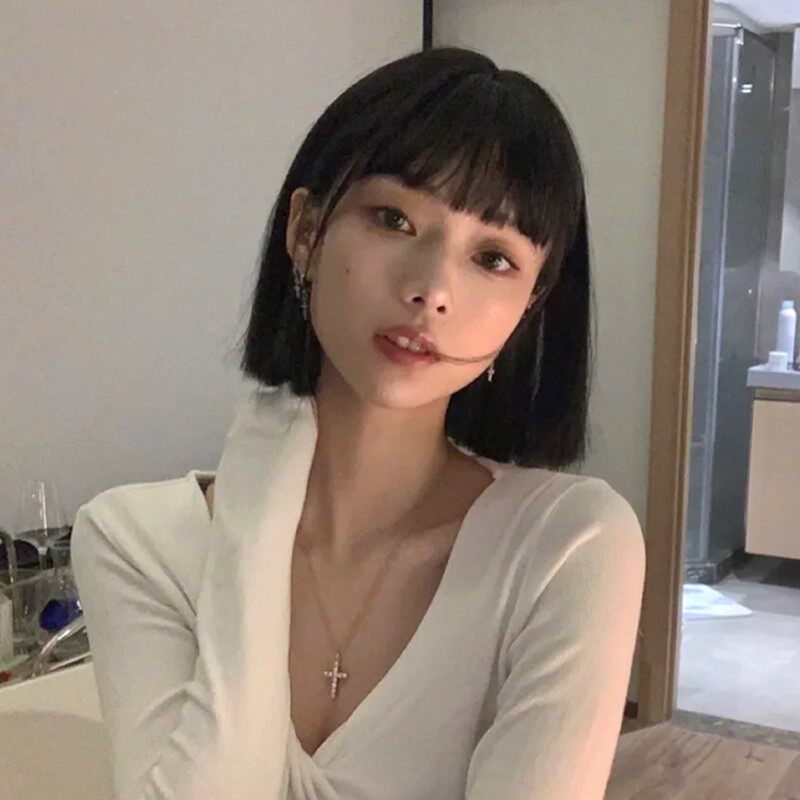 公主李高温丝自然可齐可斜刘海图片