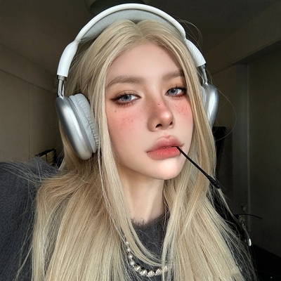 假发女长发中长款白金色长直中分八字刘海圆脸仿全真人发全头套式