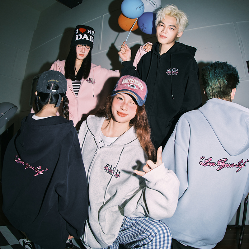 RICHDEER重磅logo印花连帽开衫