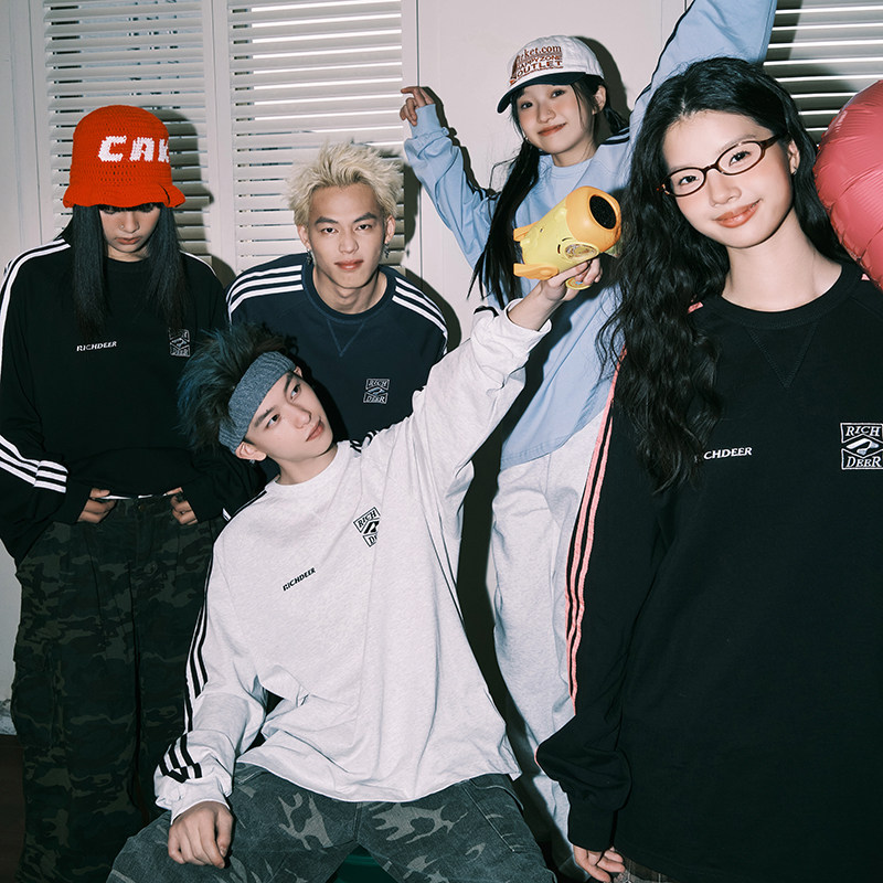 RICHDEER复古三条杠圆领字母织带圆领印花T恤重磅男女情侣外套潮,男装,T恤,淘宝优惠券,粉丝福利购,淘宝优惠卷