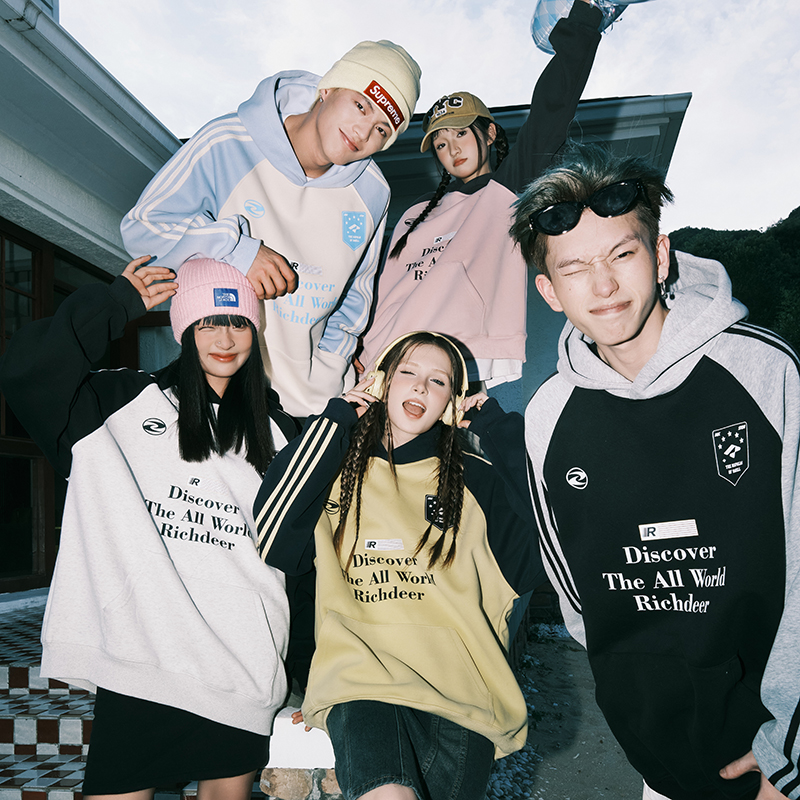 RICHDEER美式情侣织带连帽卫衣