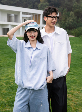 ADERBEN莱赛尔冰丝假两件衬衫男女短袖2026夏季新款休闲宽松衬衣