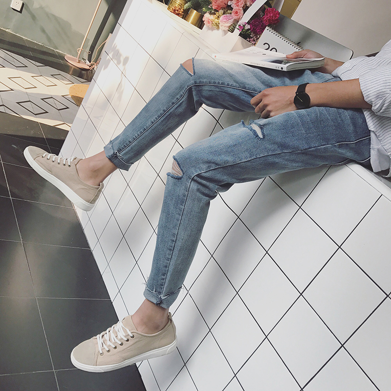 ×Ó¿¡Çï¼¾³±ÄÐË®Ï´ÆÆ¶´¹þÂ׿ã dzɫϵС½Å¿ãº«°æÐÞÉíÄÐÊ¿9·ÖÅ£×пã