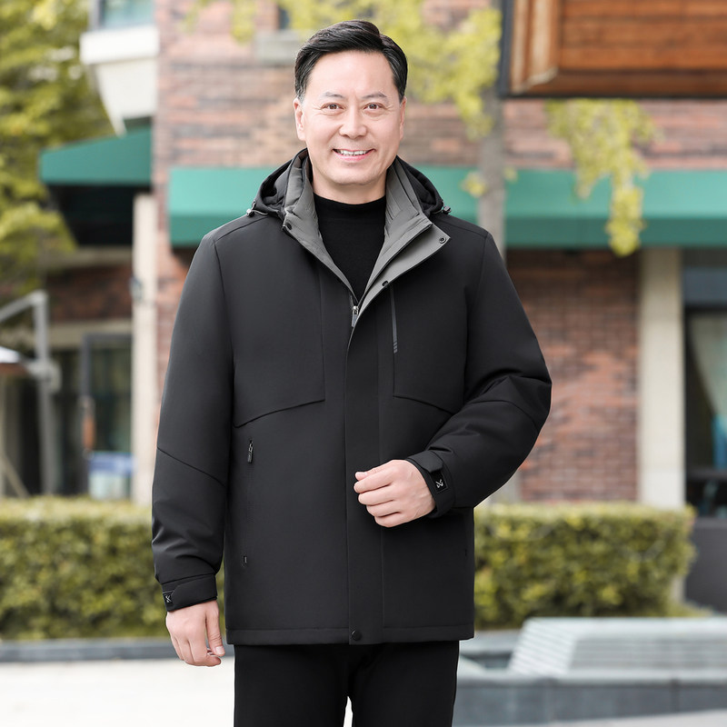中老年羽绒服加厚外套爸爸冬装鹅绒服中长款脱卸内胆2025爷爷新款