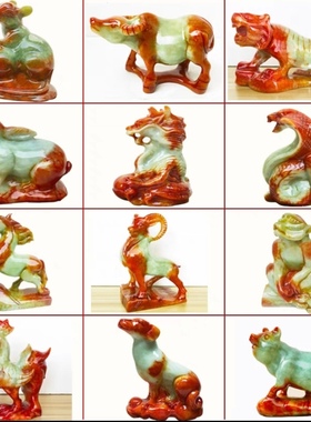 岫玉十二生肖摆件鼠摆件牛摆件虎摆件兔摆件龙龙蛇马羊猴鸡狗猪