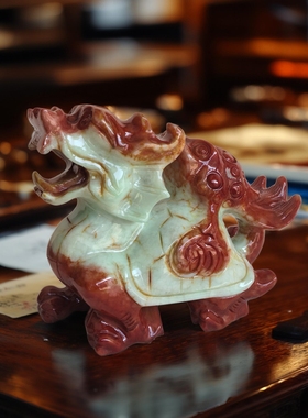 天然岫岩玉龙头龟摆件招财镇宅客厅玄关办公室动物工艺品精致