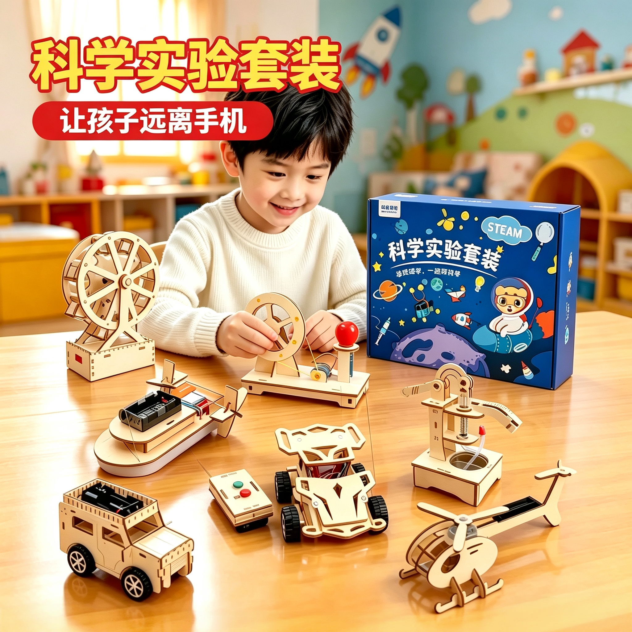 儿童科技小制作手工diy材料男孩益智拼装玩具小学生科学实验套装