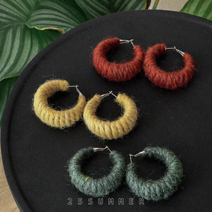 25SUMMER原创 限量秋冬羊毛毛线缠绕耳圈韩系氛围感大耳环女 莉莉