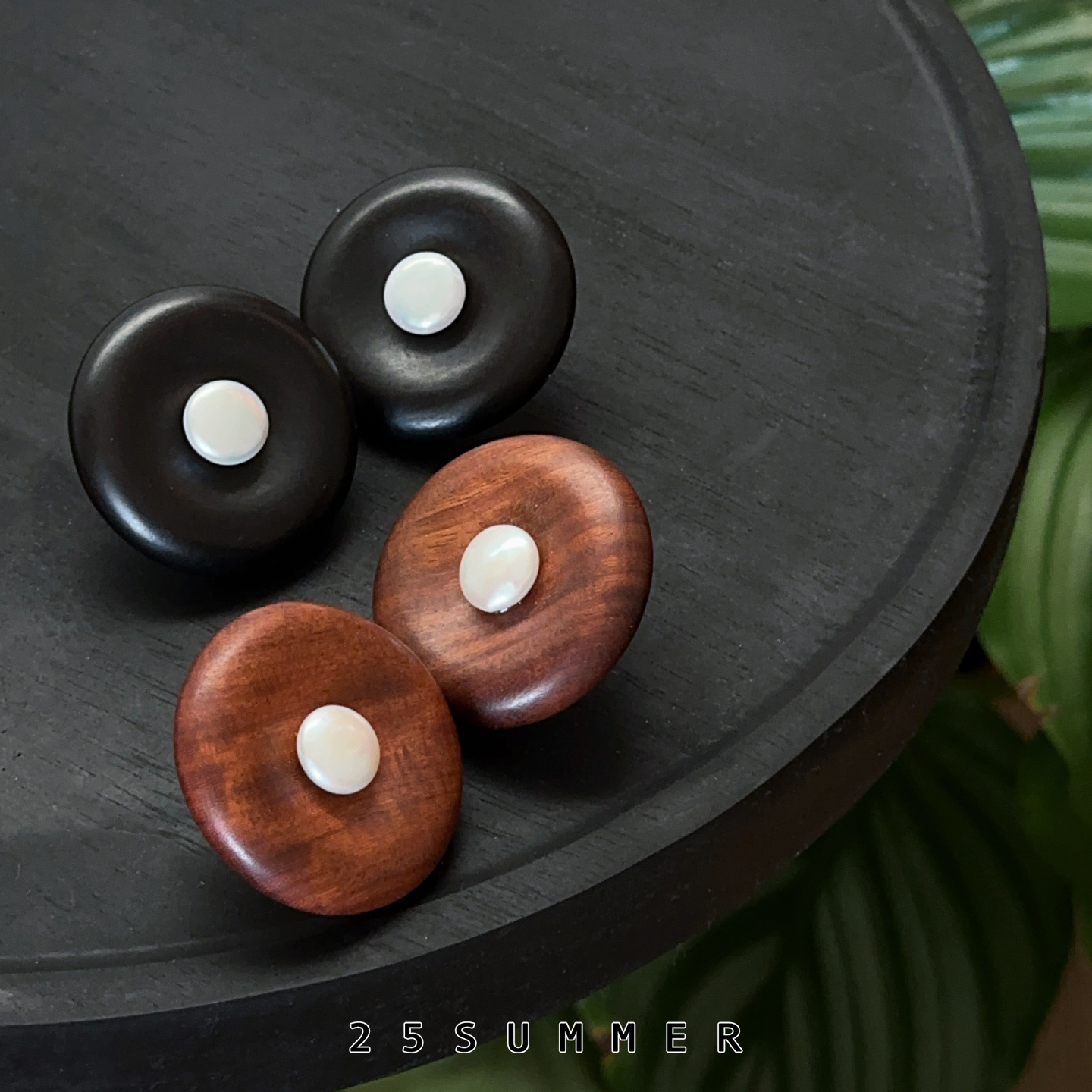 25SUMMER原创檀木天然珍珠耳环