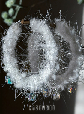 25SUMEMR原创 菲尔 复古仙气毛线缠绕c形夸张耳圈白色大耳环耳饰