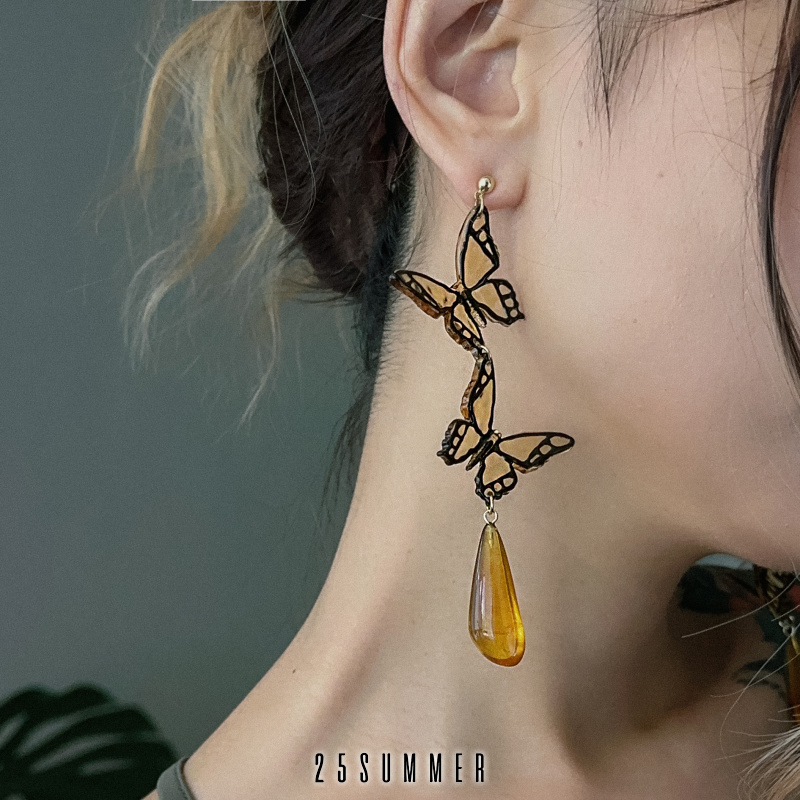 25SUMMER原创树脂女蝴蝶耳环