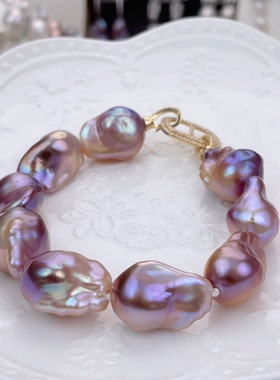 妖紫色小巴洛克珍珠手链