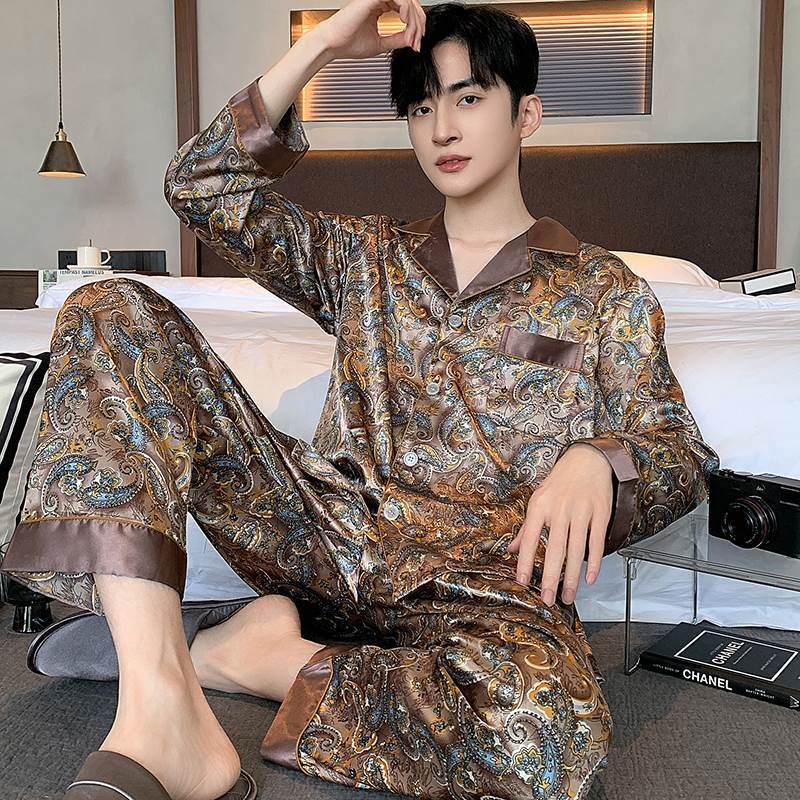 冰丝睡衣男夏季潮牌薄款高级仿丝绸短袖短裤可外穿大码家居服套装