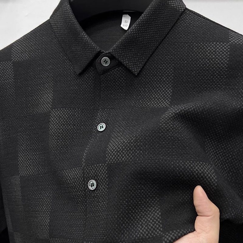 BOZZ BURY~几何 设计款！高端羊毛衬衫男长袖秋冬季商务休闲衬衣