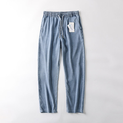 Upscale潮人 春夏薄款男士松紧腰休闲直筒牛仔裤透气柔软垂坠