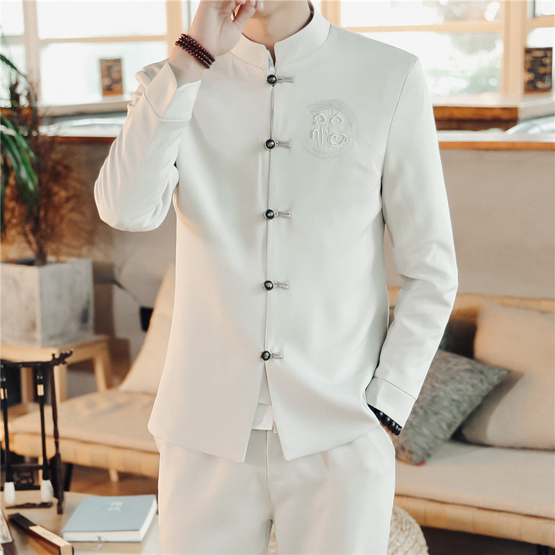 春秋季套装男盘扣西服中山装西装中国风婚礼汉服唐装加厚外套男士