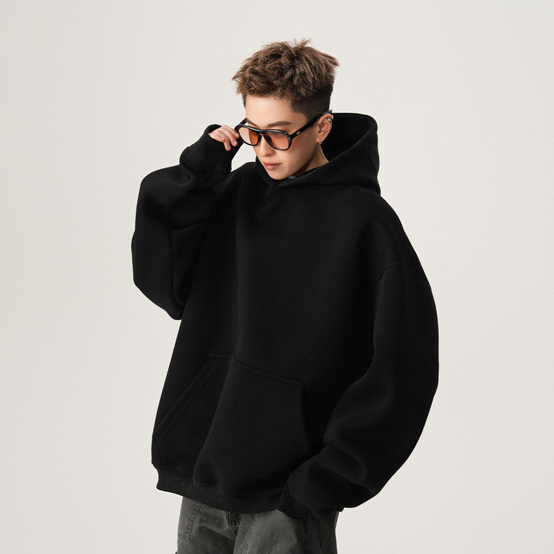 韩国Uamtor重磅boxy连帽卫衣男秋冬季美式短款外套宽松硬挺连帽衫