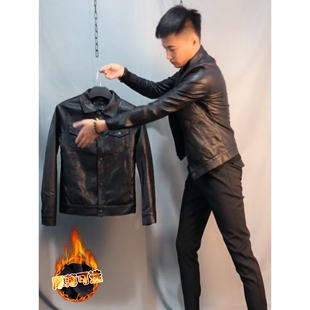 短款 真皮皮衣男黑色外穿加绒加厚皮外套冬季 夹克 新款 香港秋季