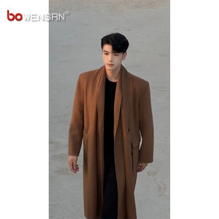 美拉德双层领毛呢大衣男士2025新款冬装中长款假两件风衣外套男款