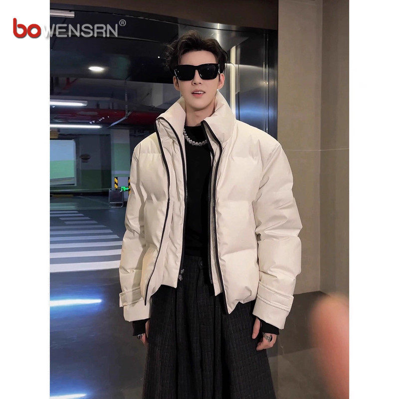 设计感假两件立领棉服外套男士2025新款冬装加厚男款羽绒服冬季潮