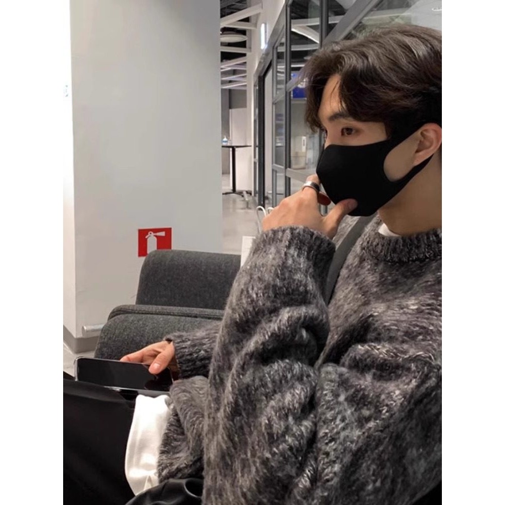 韩国Uamtor美式圆领毛衣男款秋冬季潮牌慵懒风休闲针织衫百搭上衣