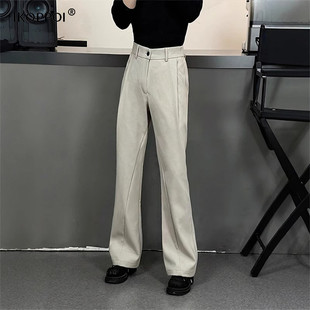 高端男士弯刀西裤垂坠感高级感春季男裤修身休闲微喇长裤子男款潮