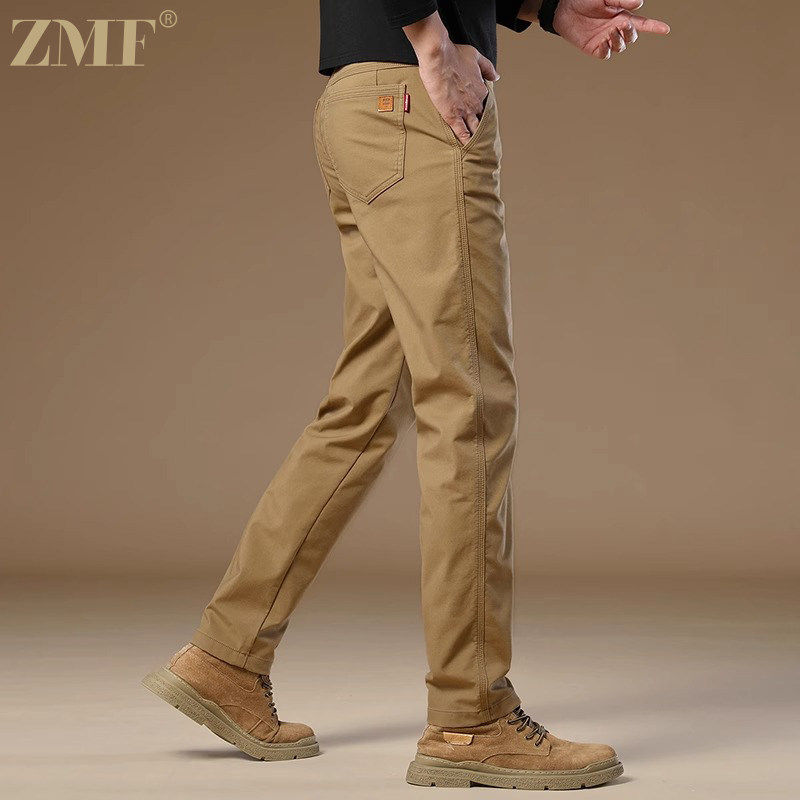 ZMF高端卡其色休闲裤男士2026春夏季纯棉修身直筒韩版百搭长裤子